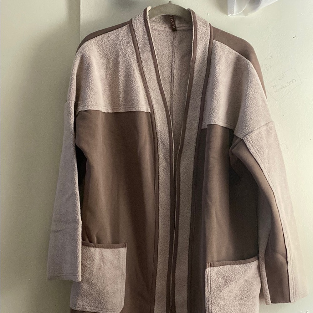 XCVI Brown and Tan Blazer with Shawl Collar